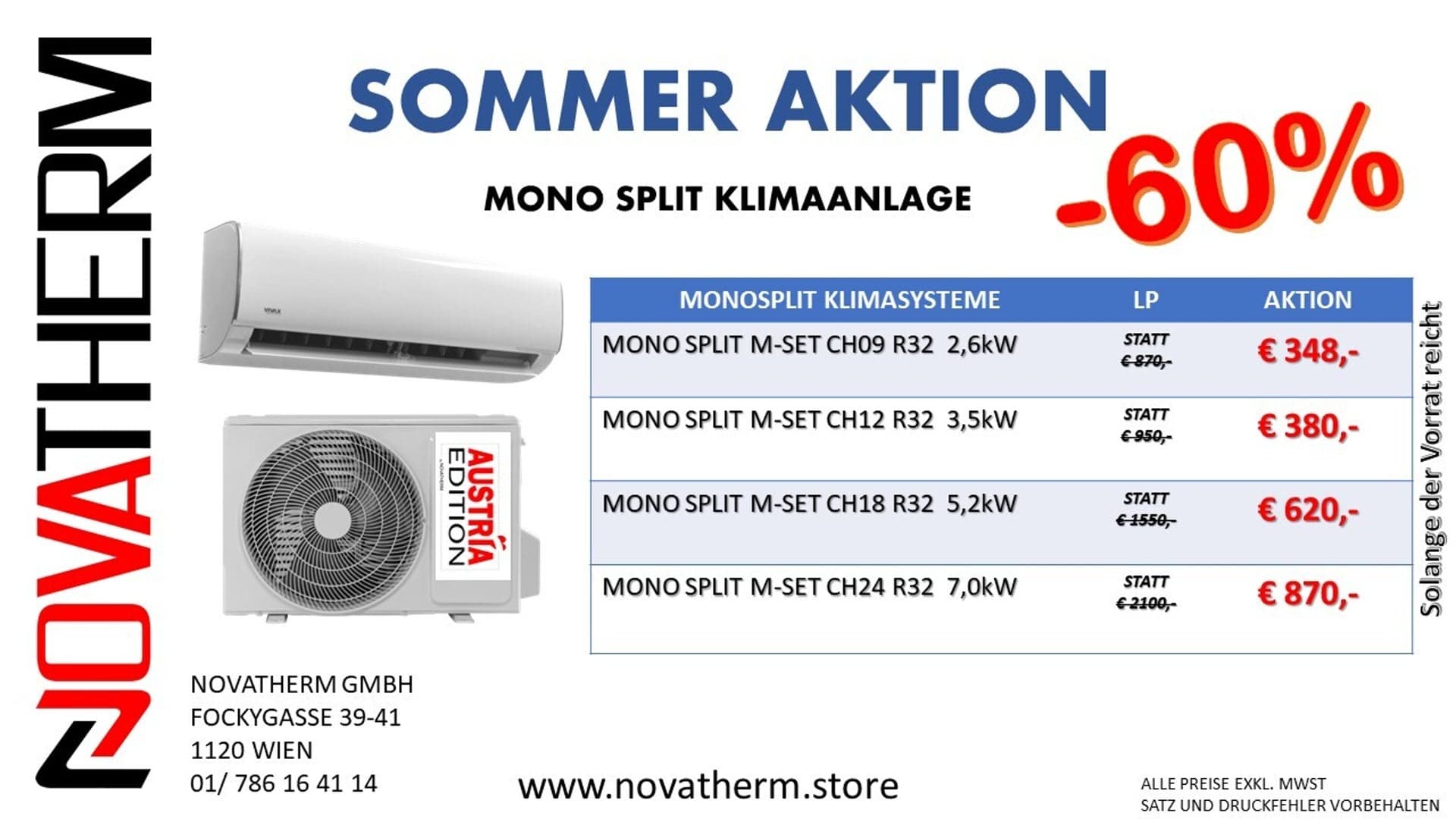 Sommer Aktion — Mono Split Klimaanlage -60%